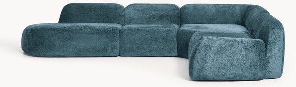 XL modulárna rohová pohovka z plyšového buklé s ležadlovým koncom Wolke (4-miestna)
