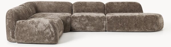XL modulárna rohová pohovka z plyšového buklé s ležadlovým koncom Wolke (4-miestna)