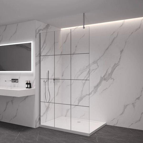 CERANO - Sprchová zástena Walk-in Onyx Top Cube Ľ/P - 8 mm - hranatá vzpera - chróm, industriálne sklo - 90x200 cm