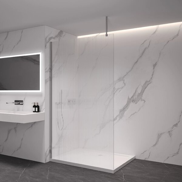 CERANO - Sprchová zástena Walk-in Onyx Top Cube Ľ/P - 8 mm - hranatá vzpera - chróm, ryhované sklo - 50x200 cm