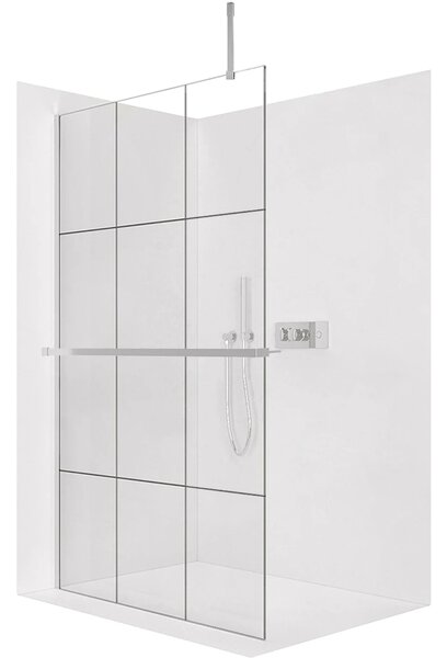 CERANO - Sprchová zástena Walk-in Onyx Top Cube Ľ/P - 8 mm - hranatá vzpera + polička/držiak na uteráky - chróm, industriálne sklo - 90x200 cm