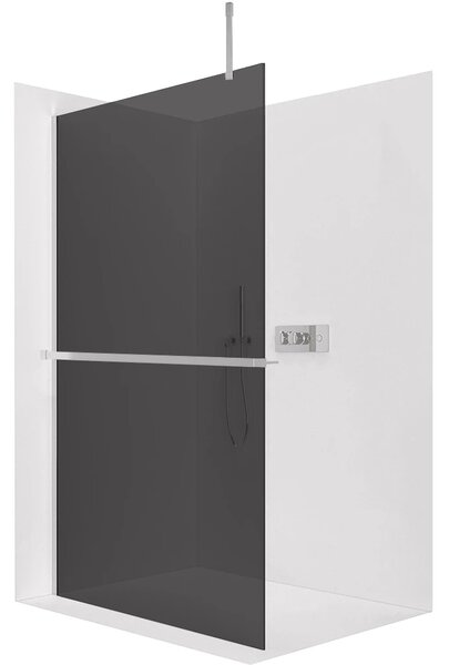 CERANO - Sprchová zástena Walk-in Onyx Top Cube Ľ/P - 8 mm - hranatá vzpera + polička/držiak na uteráky - chróm, grafitové sklo - 30x200 cm