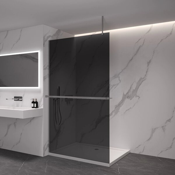 CERANO - Sprchová zástena Walk-in Onyx Top Cube Ľ/P - 8 mm - hranatá vzpera + polička/držiak na uteráky - chróm, grafitové sklo - 30x200 cm