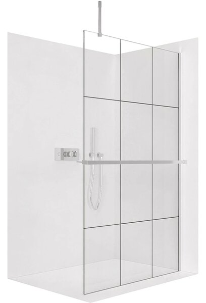 CERANO - Sprchová zástena Walk-in Onyx Top Cube Ľ/P - 8 mm - hranatá vzpera + polička/držiak na uteráky - chróm, industriálne sklo - 90x200 cm