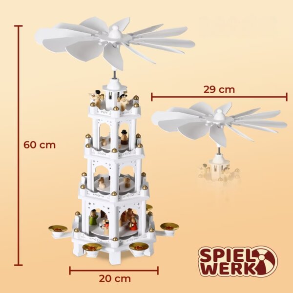 Vianočná pyramída MERRY, 60x20x20cm, biela Spielwerk
