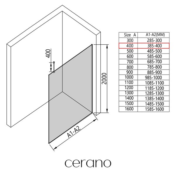 CERANO - Sprchová zástena Walk-in Onyx Top Round Ľ/P - 8 mm - okrúhla vzpera - čierna matná, transparentné sklo - 40x200 cm