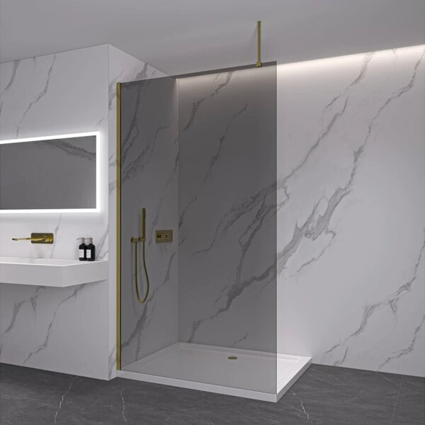 CERANO - Sprchová zástena Walk-in Onyx Top Round Ľ/P - 8 mm - guľatá vzpera - zlatá, grafitové sklo - 40x200 cm