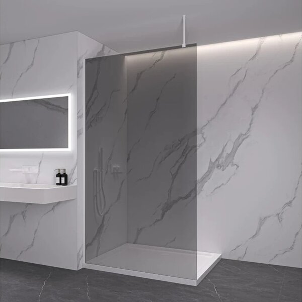 CERANO - Sprchová zástena Walk-in Onyx Top Round Ľ/P - 8 mm - guľatá vzpera - biela matná, grafitové sklo - 30x200 cm