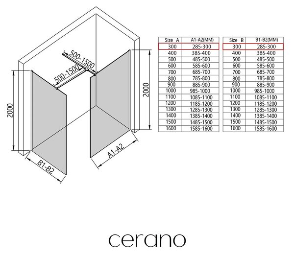 CERANO - Sprchová zástena Walk-in Onyx TL/P - 8 mm - hranatá vzpera - zlatá, transparentné sklo - 30x30x200 cm