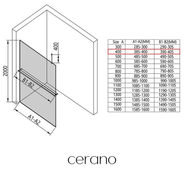 CERANO - Sprchová zástena Walk-in Onyx Top Round Ľ/P - 8 mm - guľatá vzpera + polička/držiak na uteráky - čierna matná, transparentné sklo - 40x200 cm