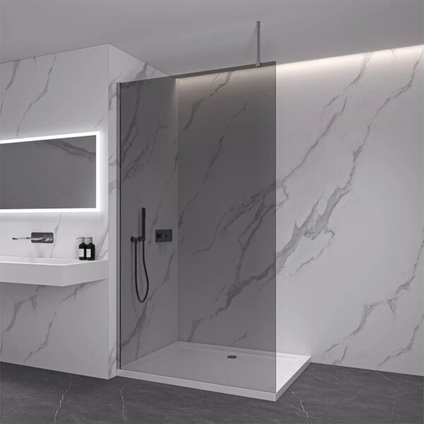 CERANO - Sprchová zástena Walk-in Onyx Top Round Ľ/P - 8 mm - okrúhla vzpera - chróm, grafitové sklo - 40x200 cm