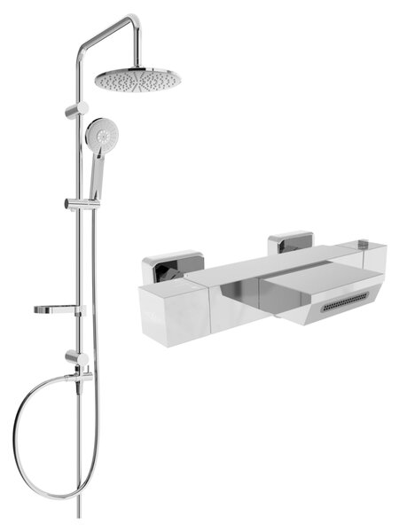 Mexen Carl, sprchový set s dažďovou sprchou a CUBE termostatickou vaňovou batériou, chrómová, 77360240-00