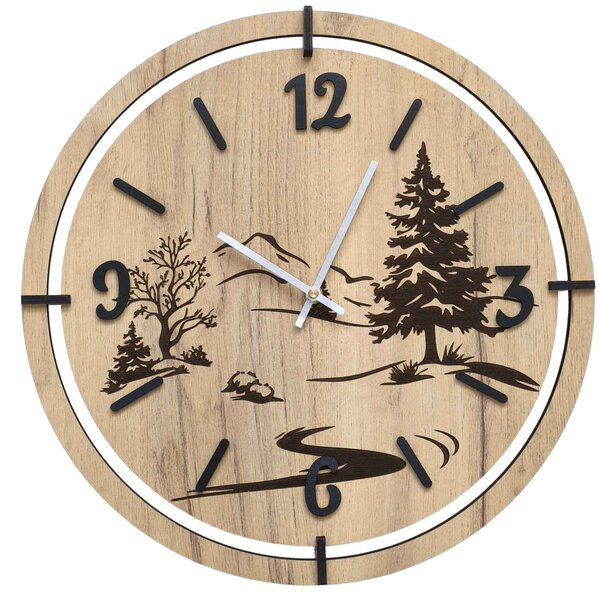 Moderné nástenné hodiny s gravírovaním Lesa | LEDNIC: HDF - Javor 30 cm 4800-115386 HDF0700-ruky-silver