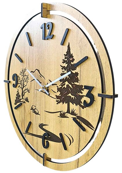 Moderné nástenné hodiny s gravírovaním Lesa | LEDNIC: HDF - Javor 30 cm 4800-115386 HDF0700-ruky-silver