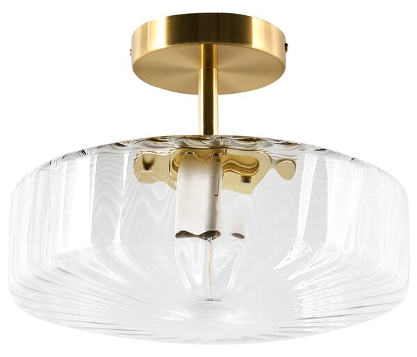 Stropná lampa priehľadná sklenené tienidlo pozlátená železná základňa moderný glamour štýl obývacia izba