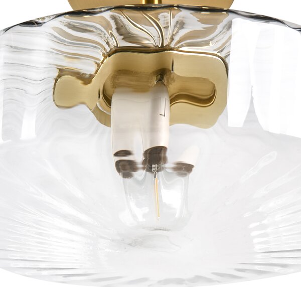 Stropná lampa priehľadná sklenené tienidlo pozlátená železná základňa moderný glamour štýl obývacia izba