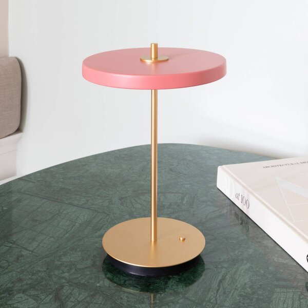 UMAGE stolová LED lampa Asteria Move, ružová/mosadz, 31 cm, Fialová / ružová, Obývacia izba / jedáleň, kov, Dizajn, Stojacie svietidlo