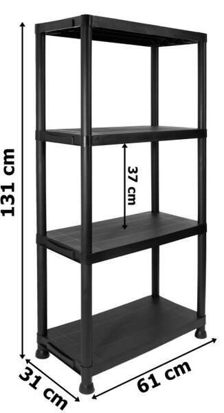 Plastový regál IRVING 131x61x31 cm čierny
