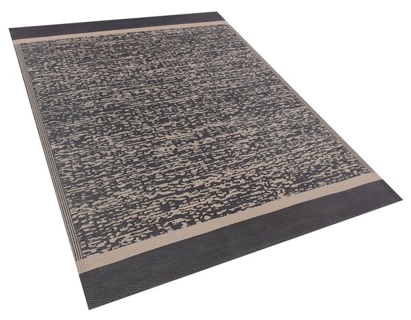 Koberec čierno-béžový polypropylén 160x230 cm vonkajšia a vnútorná rohožka s moderným vzorom, obdĺžnikový, krátky vlas, záhradné vybavenie, záhradné doplnky, terasa, balkón, obývacia izba
