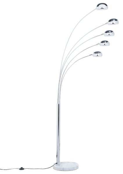 Stojaca lampa strieborná kovová chrómovaná 210 cm s 5 nastaviteľnými tienidlami oblúkový dizajn industriálny štýl
