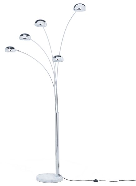 Stojaca lampa strieborná kovová chrómovaná 210 cm s 5 nastaviteľnými tienidlami oblúkový dizajn industriálny štýl