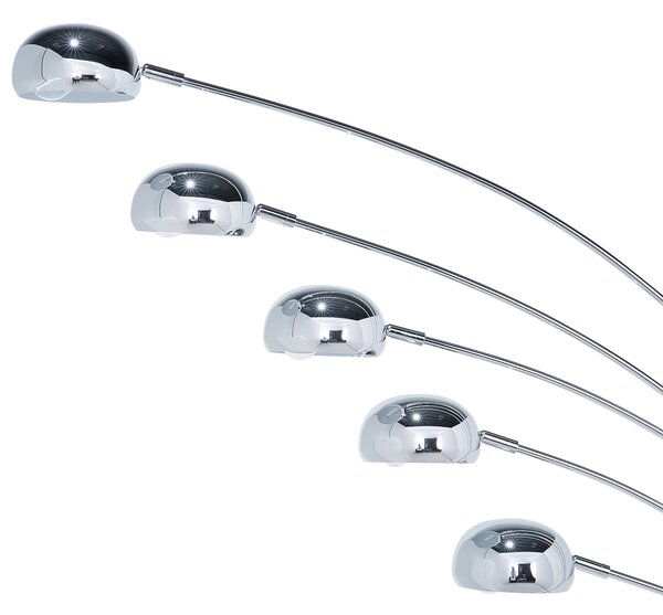 Stojaca lampa strieborná kovová chrómovaná 210 cm s 5 nastaviteľnými tienidlami oblúkový dizajn industriálny štýl