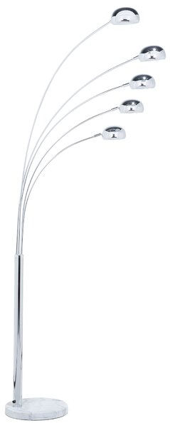 Stojaca lampa strieborná kovová chrómovaná 210 cm s 5 nastaviteľnými tienidlami oblúkový dizajn industriálny štýl