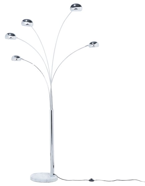 Stojaca lampa strieborná kovová chrómovaná 210 cm s 5 nastaviteľnými tienidlami oblúkový dizajn industriálny štýl
