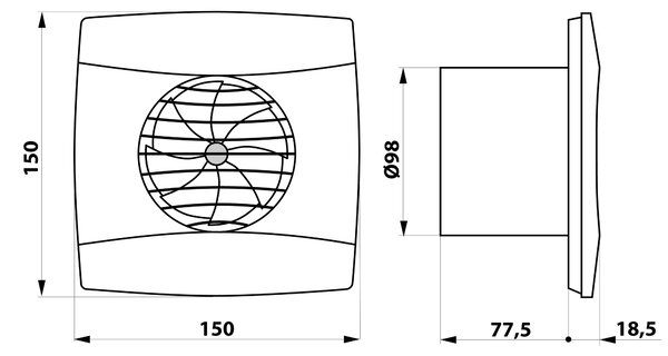 Cata Cata, UC-10 T kúpeľňový ventilátor axiálny s časovačom, 8W, potrubie 100mm, čierna, 01202100
