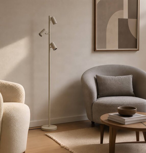 Lindby Stojacia lampa Kardis, 3-pl., béžová, výška 157 cm, Krémová / jantárovo žltá, Obývacia izba / jedáleň, kov, Moderný, Stojaca lampa