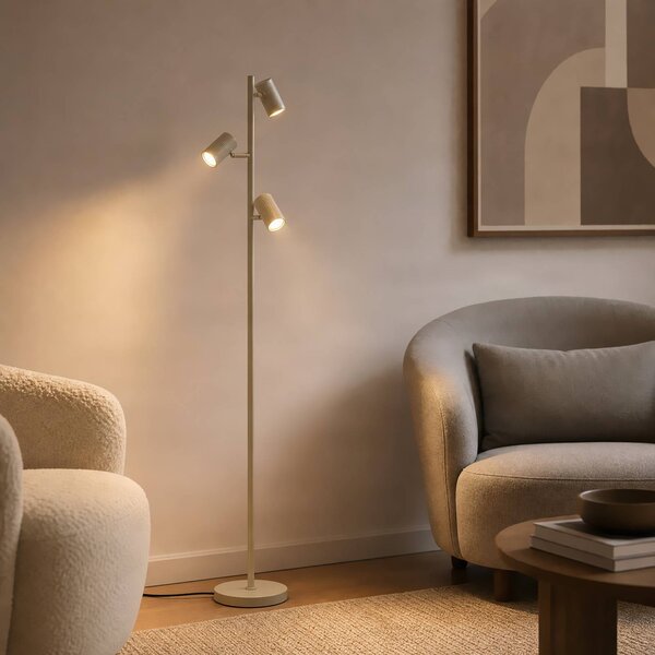Lindby Stojacia lampa Kardis, 3-pl., béžová, výška 157 cm, Krémová / jantárovo žltá, Obývacia izba / jedáleň, kov, Moderný, Stojaca lampa