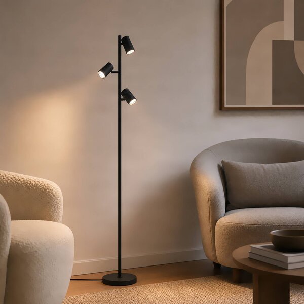 Lindby Stojacia lampa Kardis, 3-pl., antracitová, výška 157 cm, Čierna, Obývacia izba / jedáleň, kov, Moderný, Stojaca lampa