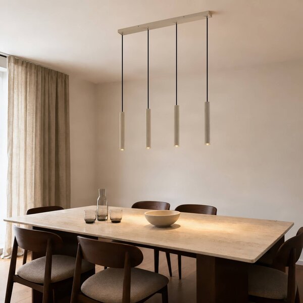 Lindby Závesné svietidlo Kardis, 4-pl., béžové, dĺžka 70 cm, Krémová / jantárovo žltá, Obývacia izba / jedáleň, kov, Moderný, Závesné svietidlo