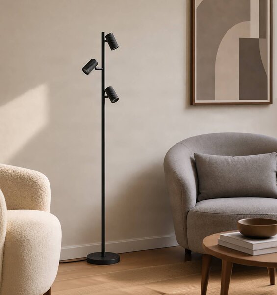 Lindby Stojacia lampa Kardis, 3-pl., antracitová, výška 157 cm, Čierna, Obývacia izba / jedáleň, kov, Moderný, Stojaca lampa