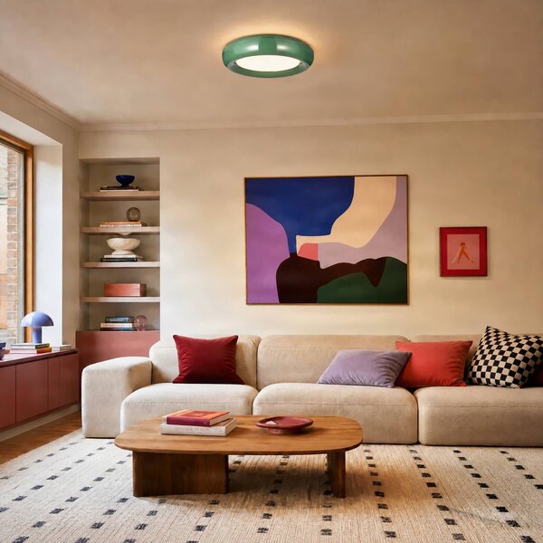 Lindby Stropné LED svetlo Lennox, zelené, 3-stupňové stmievateľné, Ø 43 cm, Zelená, Obývacia izba / jedáleň, kov, Moderný, Závesné svietidlo