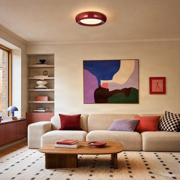 Lindby Stropné LED svetlo Lennox, červené, 3-stupňové stmievateľné, Ø 43 cm, Červená, Obývacia izba / jedáleň, kov, Moderný, Závesné svietidlo