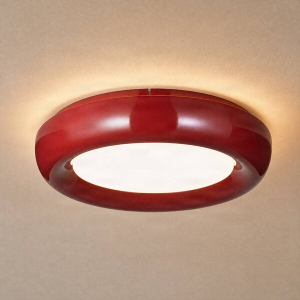 Lindby Stropné LED svetlo Lennox, červené, 3-stupňové stmievateľné, Ø 43 cm, Červená, Obývacia izba / jedáleň, kov, Moderný, Závesné svietidlo