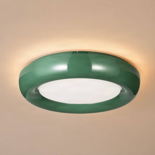 Lindby Stropné LED svetlo Lennox, zelené, 3-stupňové stmievateľné, Ø 43 cm, Zelená, Obývacia izba / jedáleň, kov, Moderný, Závesné svietidlo