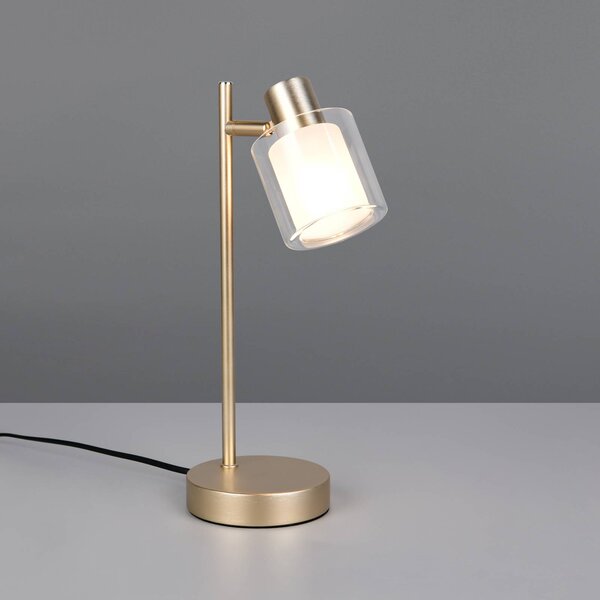 Reality Leuchten Stolová lampa Neralo, zlatá, kovová, výška 35,5 cm, E14, Mosadz / zlato, Obývacia izba / jedáleň, kov, Stojacie svietidlo