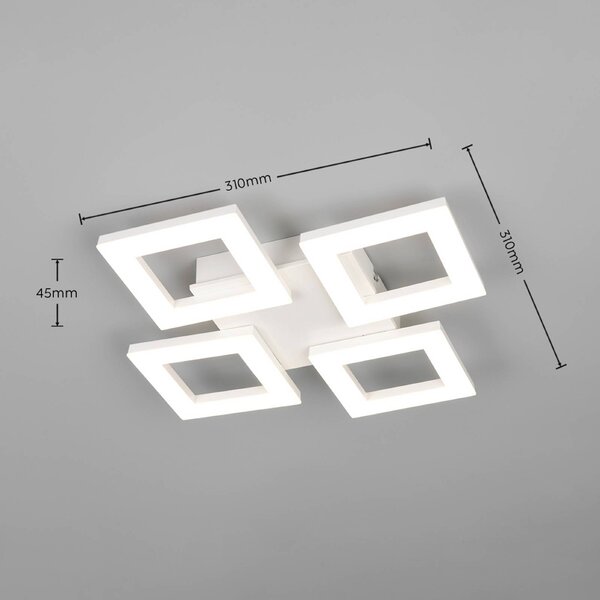 Reality Leuchten Stropné LED svetlo Cemi, hranaté, biele, plastové, 4 000 K, Biela / opálová, Kuchyňa, Plast, Moderný, Stropné svetlo