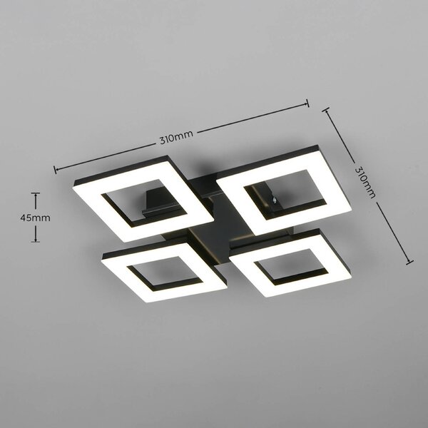 Reality Leuchten Stropné LED svetlo Cemi, hranaté, čierne, plastové, 4 000 K, Čierna, Kuchyňa, Plast, Moderný, Stropné svetlo