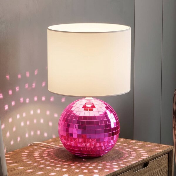 Reality Leuchten Stolová lampa Glitza ružová/biela, textil, plast, E14, Fialová / ružová, Obývacia izba / jedáleň, Plast, Moderný, Stojacie svietidlo