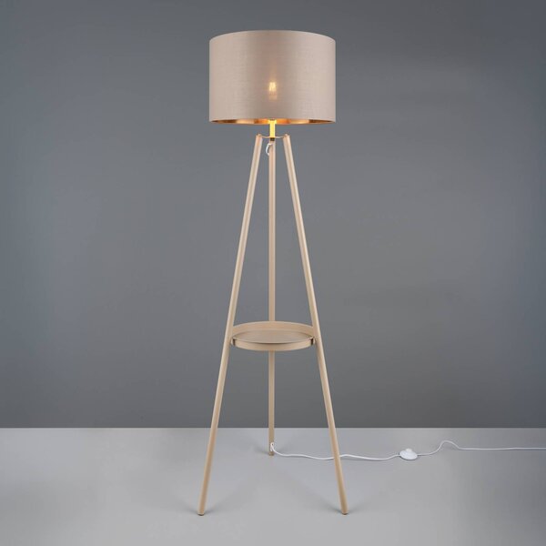 Reality Leuchten Stojacia lampa Colette, béžová, trojnožka, kov, látka, E27, Krémová / jantárovo žltá, Obývacia izba / jedáleň, kov, Moderný, Stojaca lampa