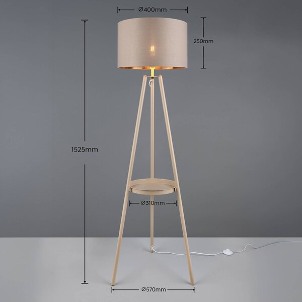 Reality Leuchten Stojacia lampa Colette, béžová, trojnožka, kov, látka, E27, Krémová / jantárovo žltá, Obývacia izba / jedáleň, kov, Moderný, Stojaca lampa