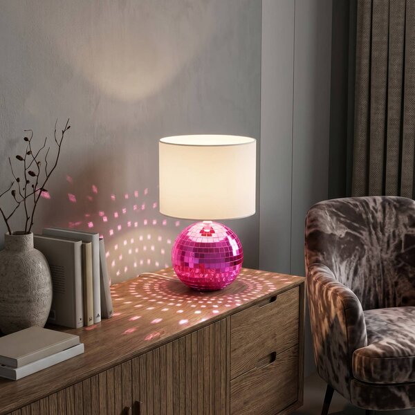 Reality Leuchten Stolová lampa Glitza ružová/biela, textil, plast, E14, Fialová / ružová, Obývacia izba / jedáleň, Plast, Moderný, Stojacie svietidlo