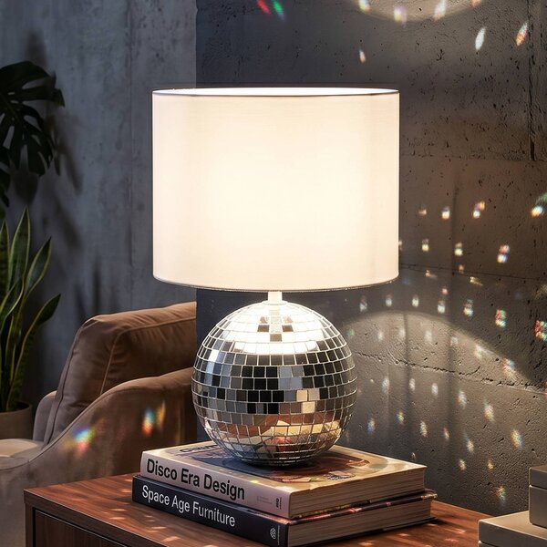 Reality Leuchten Stolová lampa Glitza, chróm/biela, textil, plast, E14, Chrómová / strieborná, Obývacia izba / jedáleň, Plast, Moderný, Stojacie svietidlo