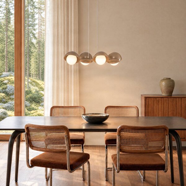 EMIBIG LIGHTING Závesné svietidlo Boom 4, béžové, sklo/oceľ, dĺžka 60 cm, Krémová / jantárovo žltá, Obývacia izba / jedáleň, Sklo, Moderný, Závesné svietidlo