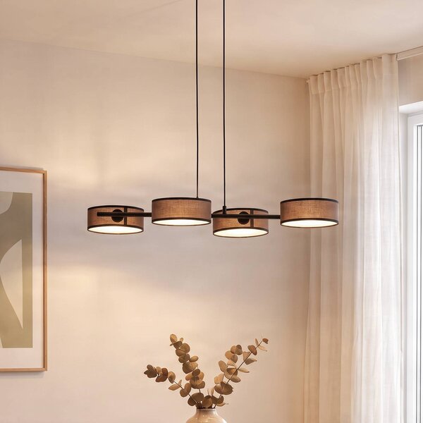 EMIBIG LIGHTING Závesné svietidlo Drumz 4, hnedé, látka/oceľ, dĺžka 80 cm, E14, Hnedá / hrdzavá, Obývacia izba / jedáleň, kov, Moderný, Závesné svietidlo