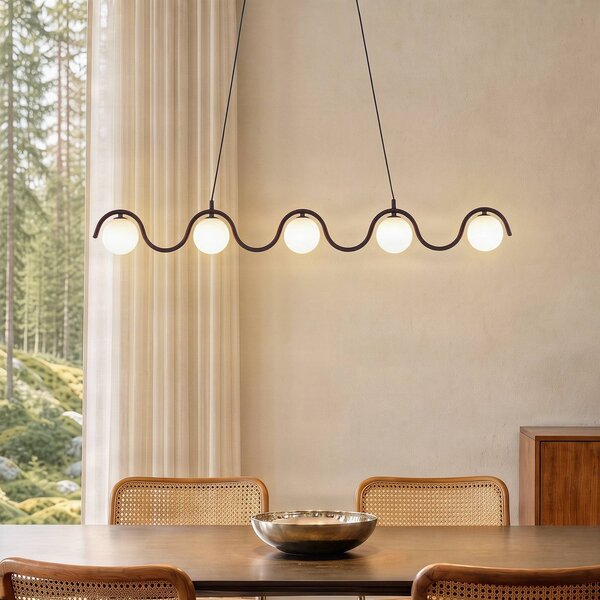 EMIBIG LIGHTING Závesné svietidlo Sinus 5, čierne/opálové, sklo, dĺžka 110 cm, Čierna, Obývacia izba / jedáleň, Sklo, Moderný, Závesné svietidlo