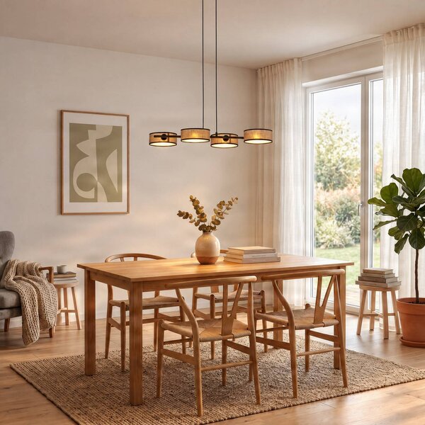 EMIBIG LIGHTING Závesné svietidlo Drumz 4, hnedé, látka/oceľ, dĺžka 80 cm, E14, Hnedá / hrdzavá, Obývacia izba / jedáleň, kov, Moderný, Závesné svietidlo
